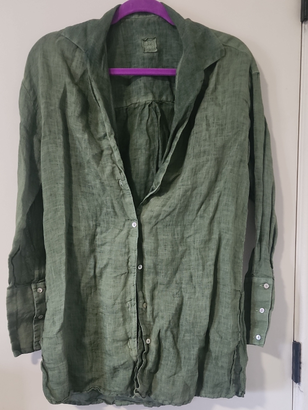 Lightweight Olive Green Button-Up Linen Shirt